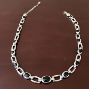 Silver & Onyx Look Necklace - Vintage
